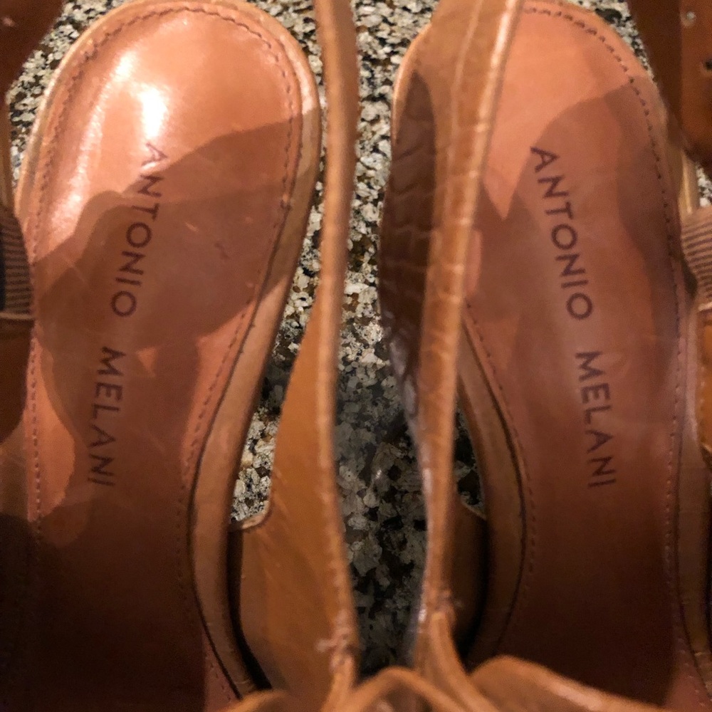 New! ANTONIO MELANI Tan Croc-Embossed Heels - Picture 6 of 7